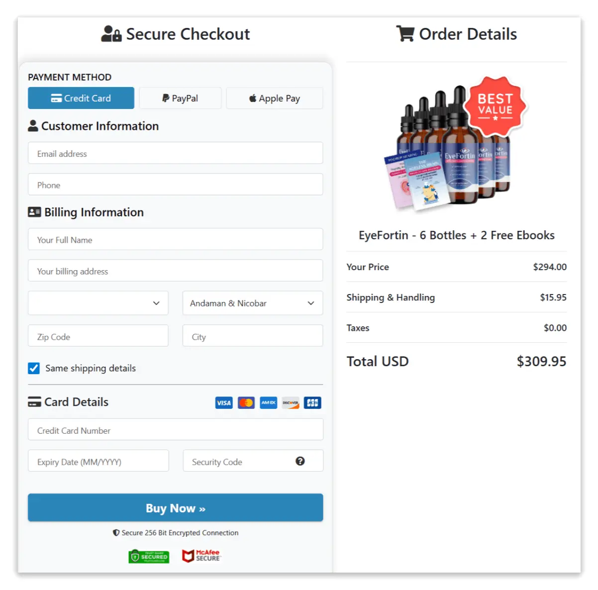 EyeFortin Secure Checkout Page